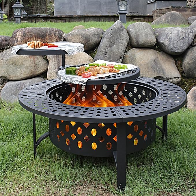 42 Inch Fire Pit with 2 Grills, Extra Large Wood Burning Fire Pits by OutVue-EmbracetheGreatOutdoors
