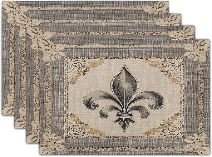 Giwawa Fleur De Lis Placemats Set of 4 Vintage Mardi Gras Washable Place Mat by Giwawa