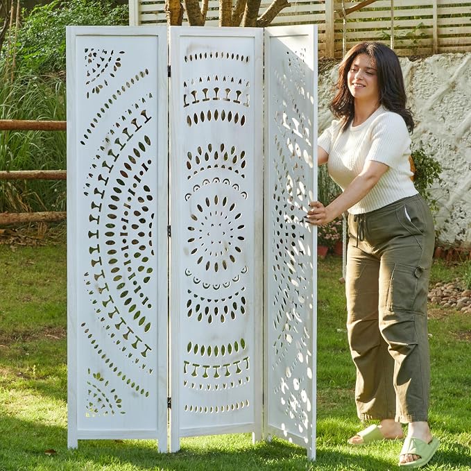 Room Divider Wood Carved Wall Divider Indoor Folding Bohemian Style Portable - Image 8