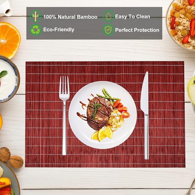 ANDSTAR Set of 8 Pcs Bamboo Placemats Natural Anti-Slip Bamboo Placemats - Image 3