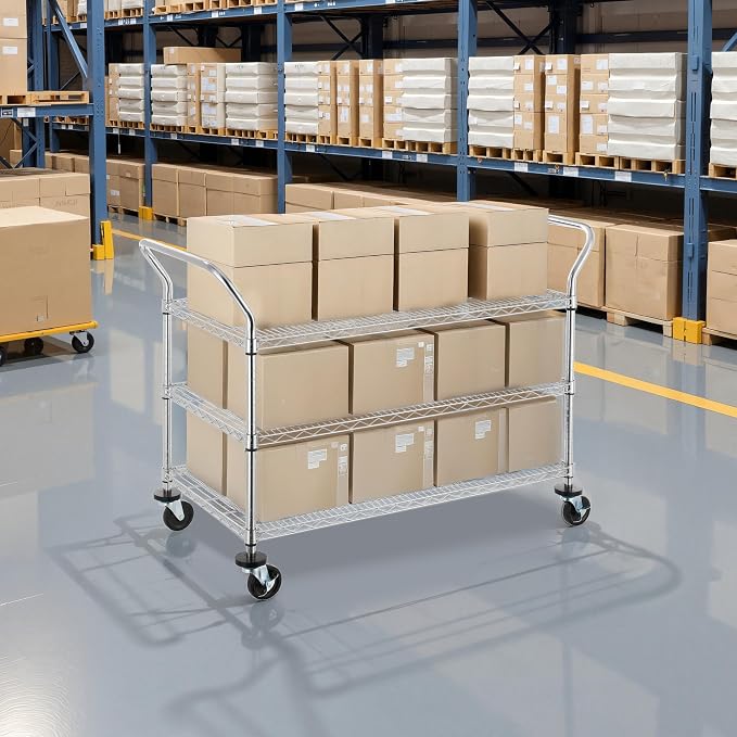 Finnhomy 3-Tier Commercial Grade Rolling Cart, Heavy Duty Utility Carts - Image 5