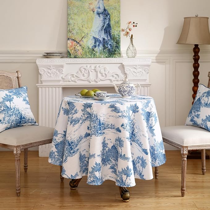 patdrea Designer Vintage Linen Small Round Tablecloth, Cya Ancient Castle and - Image 2