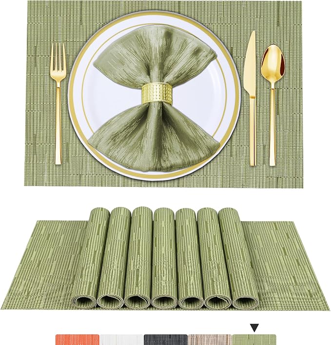 BETEAM Placemats Set of 6, Woven Vinyl Placemat by BETEAM