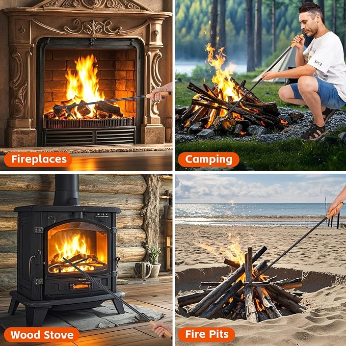 Fire Poker for Fire Pit Outdoor, 38 Inch Extra Long Iron Campfire Poker - Image 6
