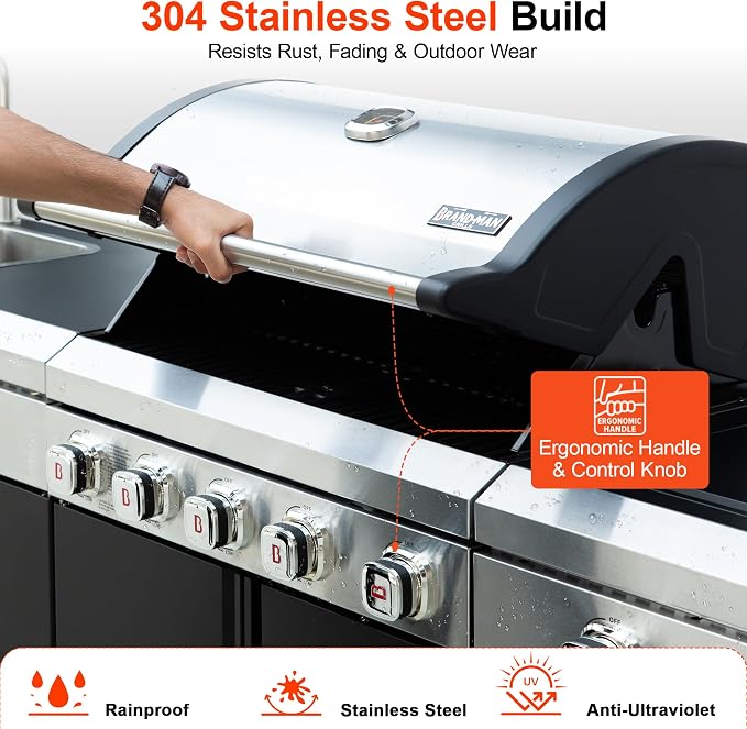 Brand-Man Outdoor Kitchen Island – 5-Burner Gas Grill & Griddle Combo - Image 8