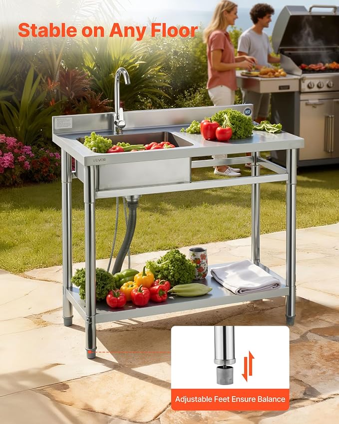 VEVOR Stainless Steel Utility Sink, Free Standing Single Bowl Commercial - Image 6