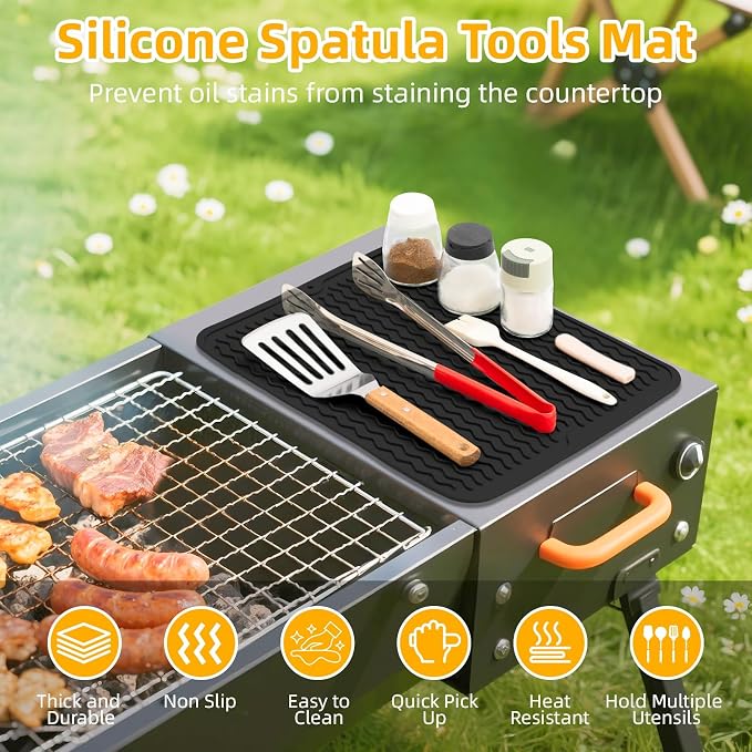 Grill Accessories, 16x12 Inch Silicone Heat Resistant Mat, BBQ Tool Rest Pad - Image 2