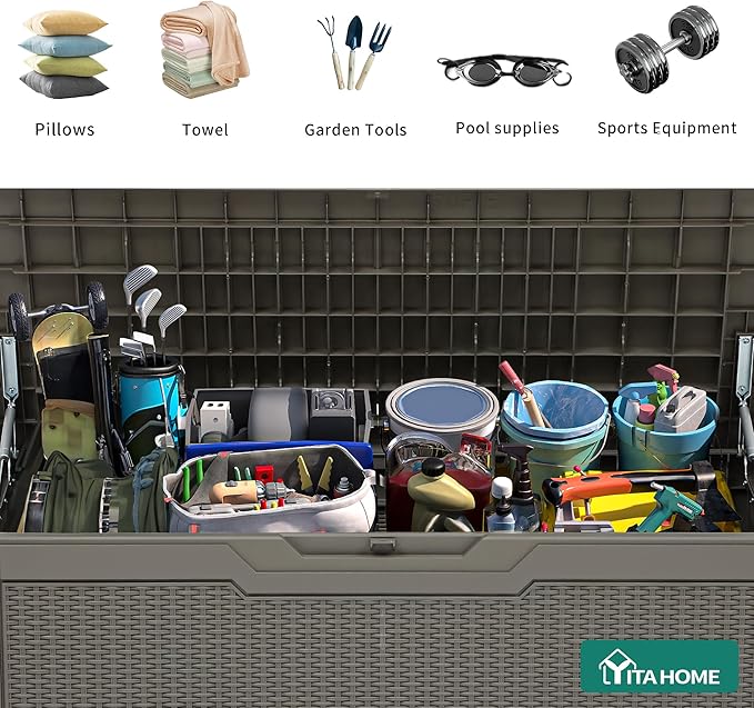 YITAHOME 80 Gallon Resin Deck Box, Weather Resistant Outdoor Rattan Storage Box - Image 4
