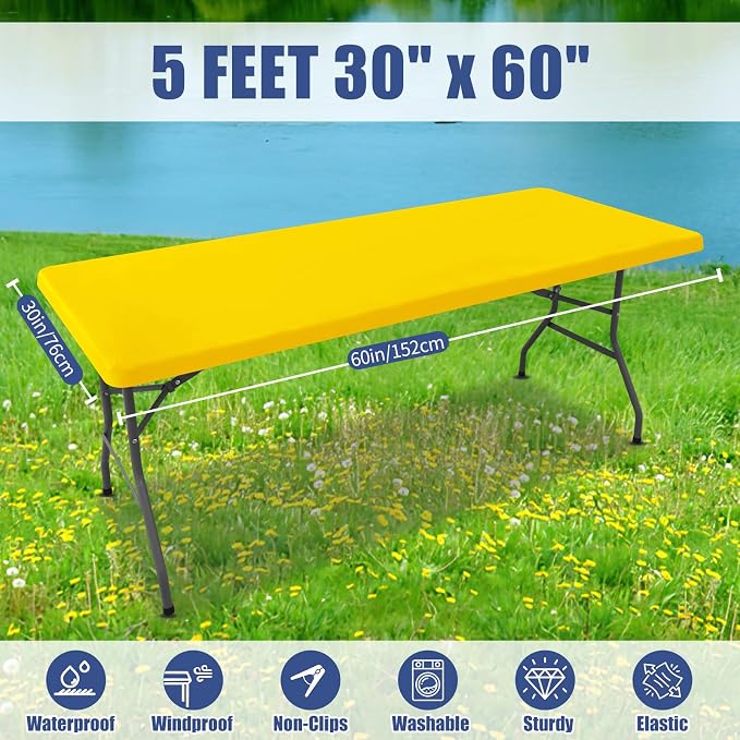 Spandex 5 Foot Rectangle Table Cloth 6 Pack, Elastic Fitted Tablecloths - Image 8
