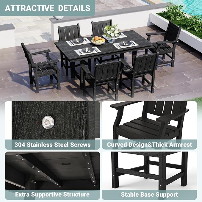 Pamapic 7 PCS Outdoor Dining Set, Spacious HDPE Outdoor Table and Chairs - Image 5