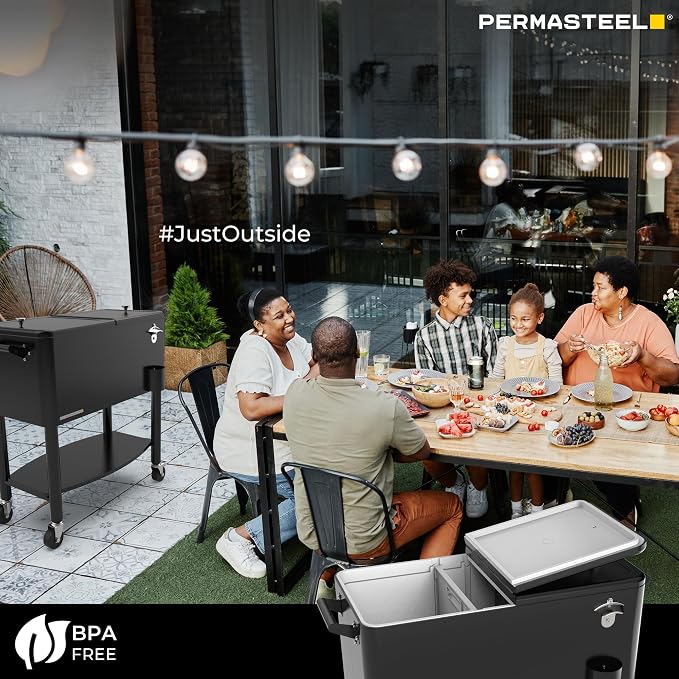 Permasteel 80 Quart Party Cooler, Rolling Ice Chest - Image 8