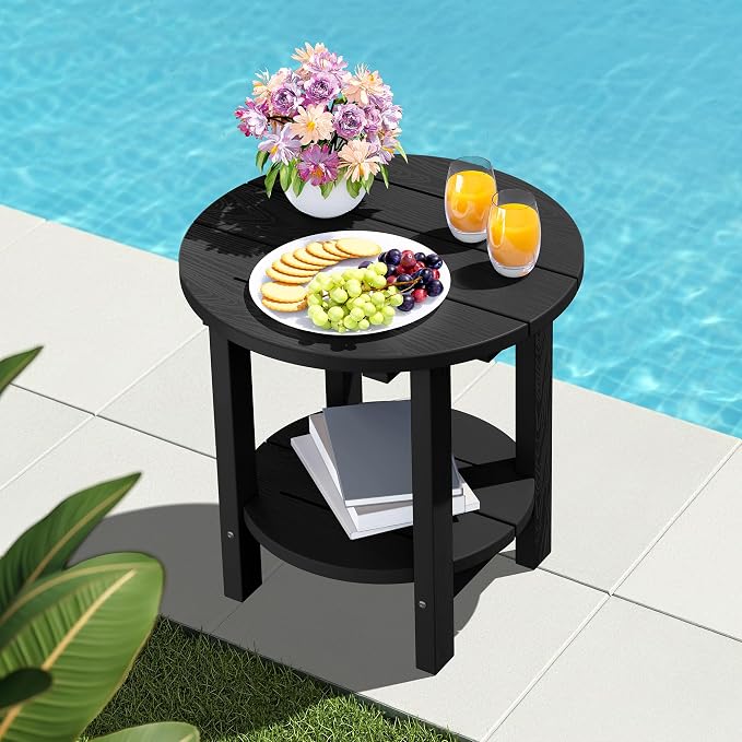 SERWALL Round Outdoor Side Table, HDPE Small Adirondack End Table, 2-Tier Patio - Image 11