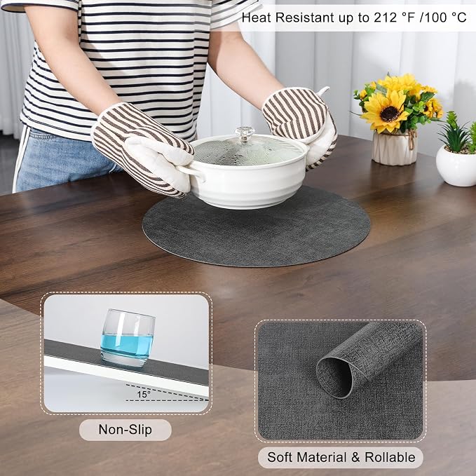 Myir JUN Round Placemats Dual Sided, Faux Leather Place Mats Set of 4 Indoor - Image 5