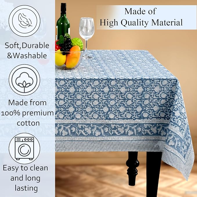 CPC Azure Regal Tablecloth 100% Cotton 80x120 Inch Indian Block Print Rectangle - Image 7
