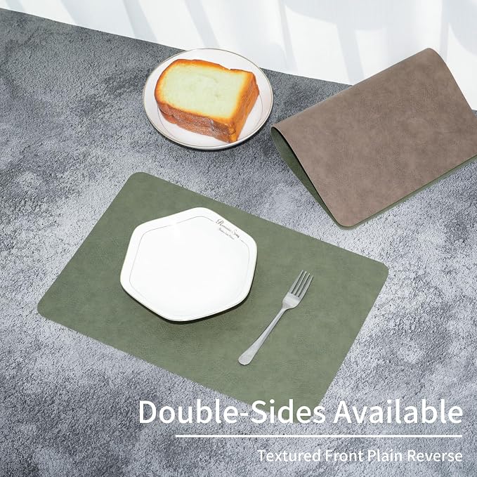 Cowhide Pattern Faux Leather Placemats Set of 6, Heat Resistant Non-Slip - Image 2