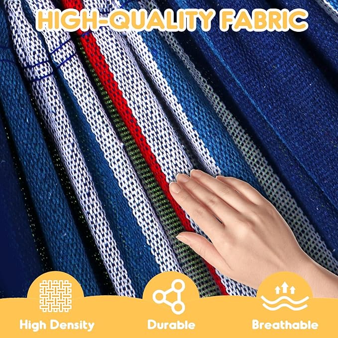 Hammock, Cotton, Blue Red White Stripe, Anti-Rollover Design