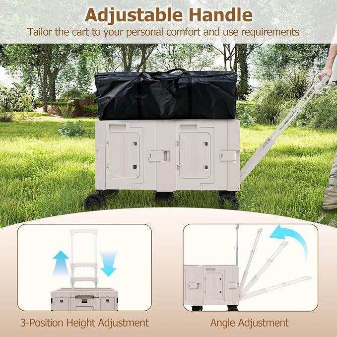 Goplus Large Foldable Utility Cart w/ 2-Tier Storage Crates, 5 Rotate Wheels - Image 6