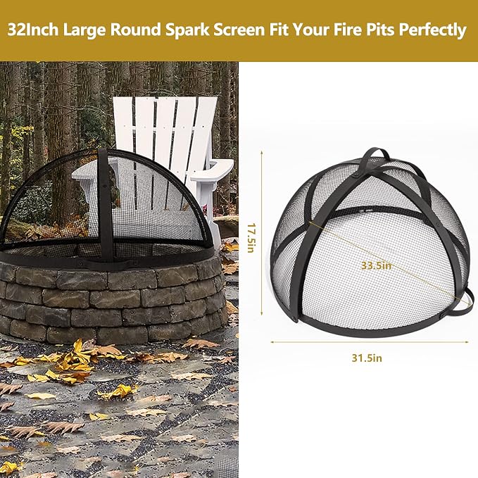 WeCooper 32In Round Fire Pit Spark Screen Cover, Outdoor Patio Easy-Opening - Image 5