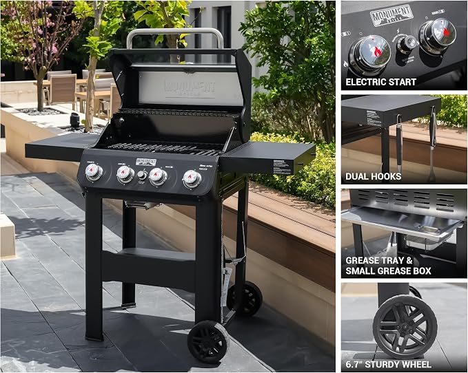 Monument Grills 4-Burner Liquid Propane Gas Grill, Matte Black Stainless Steel - Image 3