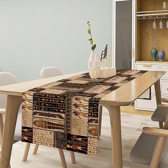 Ancient Egyptian Table Runner, Vintage Abstract Mystical Hieroglyphics Culture - Image 3