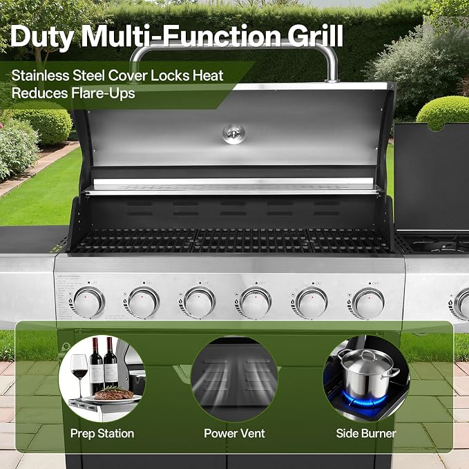 Endark Upgraded 68, 500 BTU 6-Burner Stainless Steel Propane Gas Grill – - Image 5