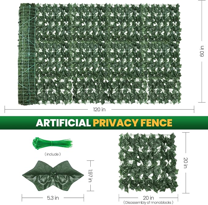 KASZOO Artificial Ivy Privacy Fence Screen, 18 Pack, Modern Style, Plastic & - Image 2