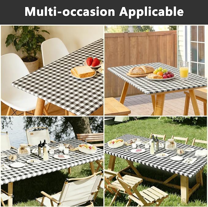 Rectangle Picnic Table Cloth, Elastic Waterproof Fitted Vinyl Tablecloths - Image 7
