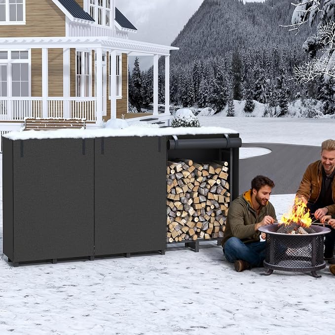 HOOBRO 8FT Firewood Rack with Cover, Outdoor Firewood Log Rack, Adjustable Log - Image 9