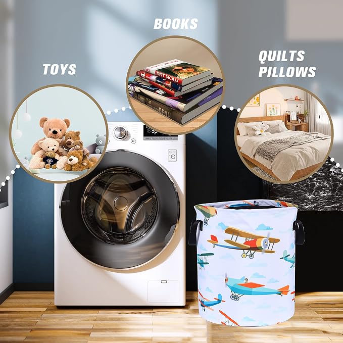 Funny Plane Laundry Basket Foldable Oxford Cloth Tote Bag Laundry Hamper - Image 4