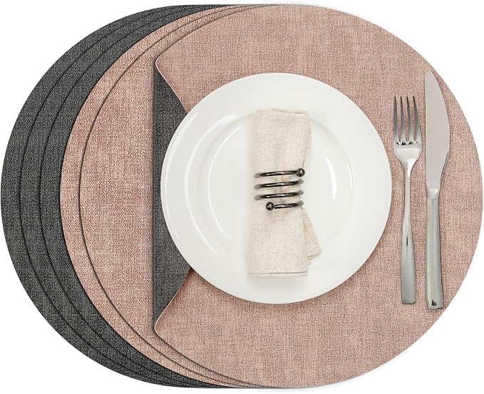 Myir JUN Round Placemats, Dual Sided Faux Leather Place Mats Set of 6 by MyirJUN