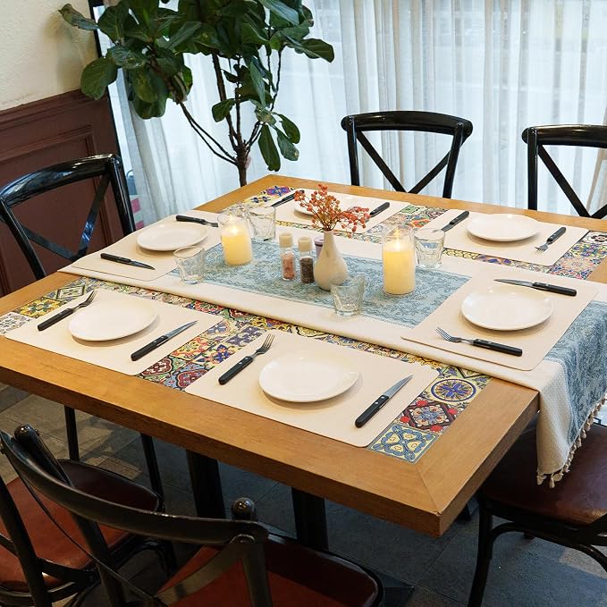 Faux Leather Placemats Set of 6 – 17x12 Inch Vinyl Table Mats, Heat Resistant - Image 2