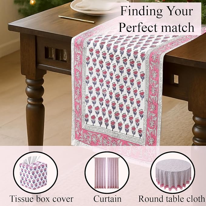CPC Cotton Table Runner 16x90 Inch Block Printed Long Fall Table Runner - Image 5