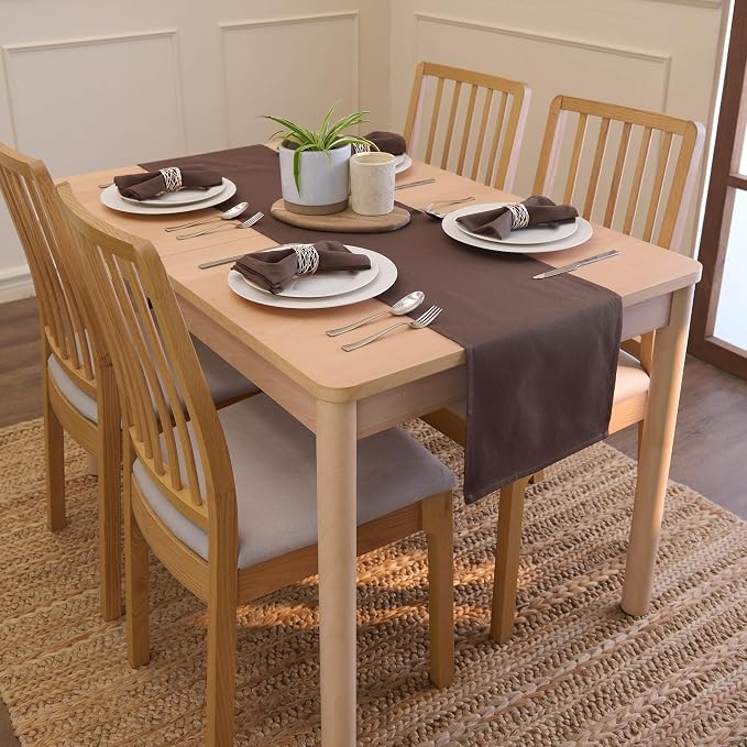Encasa XO Table Runner 13"x59" Long | Cotton Canvas Fabric | Dark Taupe Solid - Image 2
