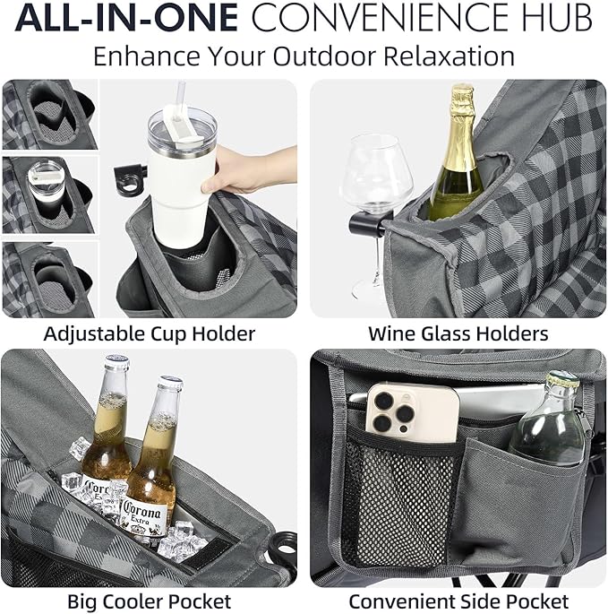 Folding Chairs, Grey Padded Steel-Frame Chair with Cooler Bag