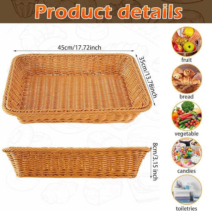 Tioncy 10 Pcs Poly Wicker Bread Basket 17.72 x 13.78 x 3.15 Woven Bread - Image 2