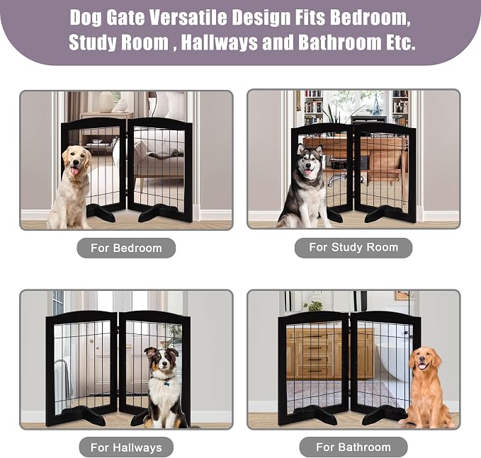 LZRS 2-Panel Freestanding Adjustable Wooden Dog Gate—30” Tall Foldable Pet - Image 5