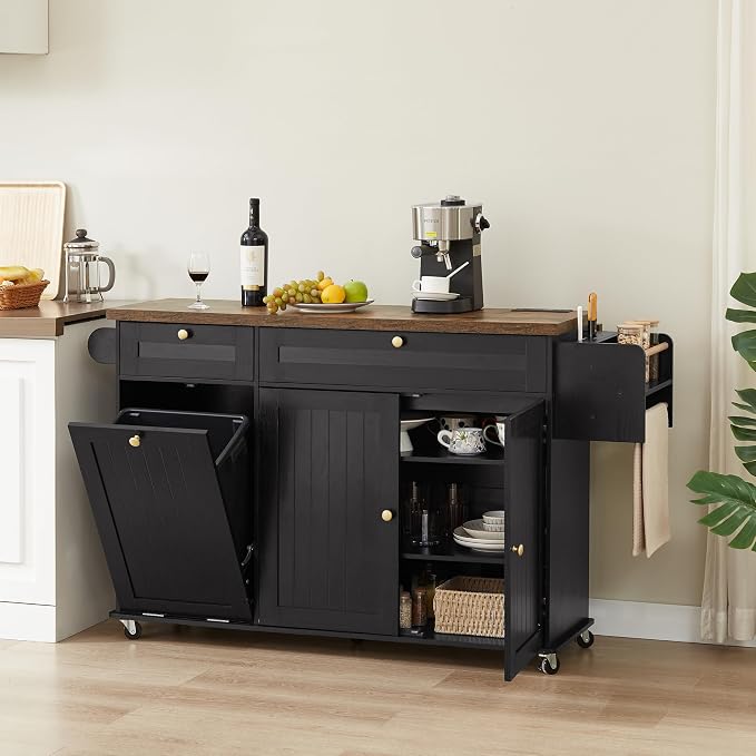 60" Kitchen Island with Power Outlet & Drop Leaf, Kitchen Rolling Island with - Image 8