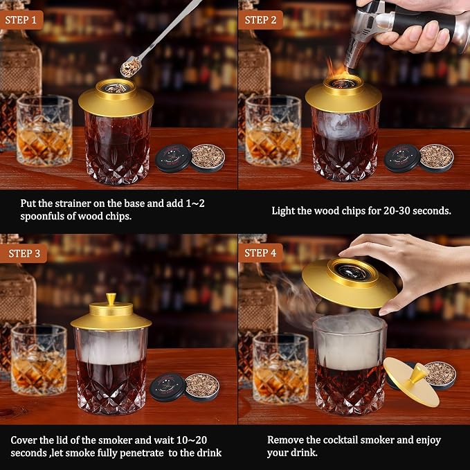 Cocktail Smoker Kit with Torch, 2 Pack Whiskey Smoker Kit Metal Old Fashioned - Image 6
