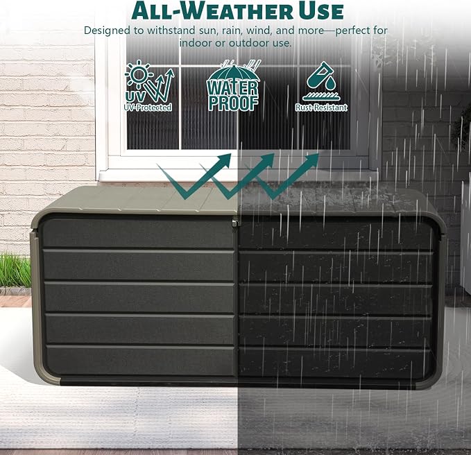 Domi 160 Gallon Outdoor Storage Box – Waterproof, UV-Resistant Deck Box - Image 5