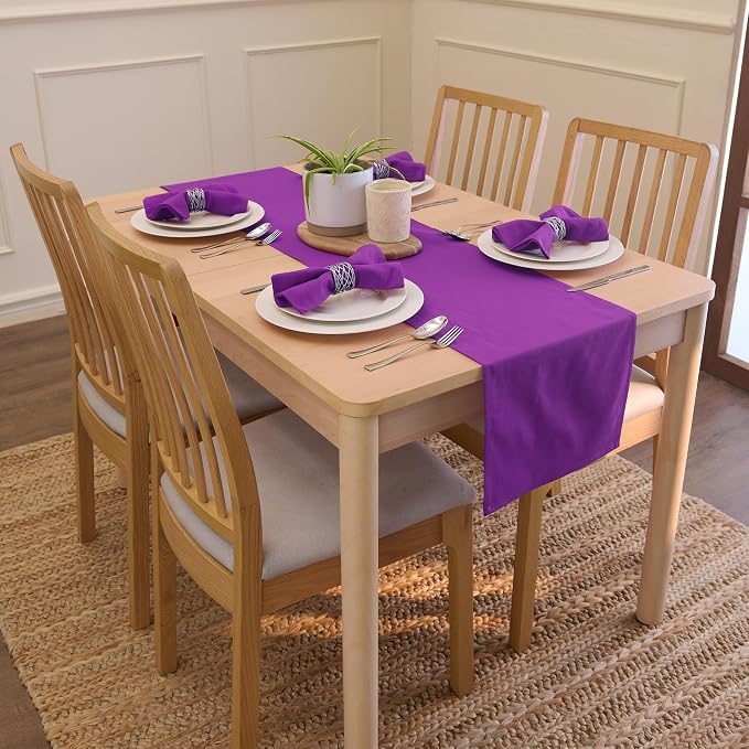 Encasa XO Table Runner 13"x72" Long | Cotton Canvas Fabric | Purple Solid Color - Image 2
