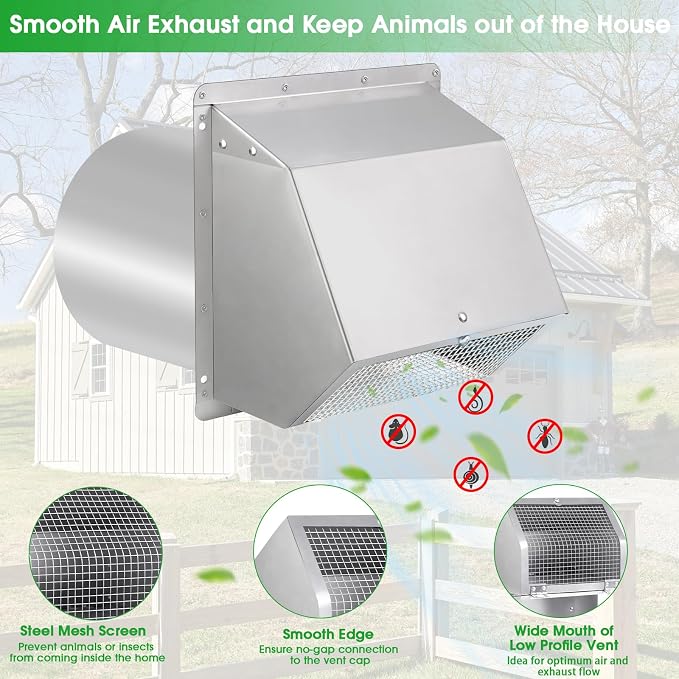 8 inch Wall Vent Ccover, Exhaust Vent Hooded Wall Vent - Image 3
