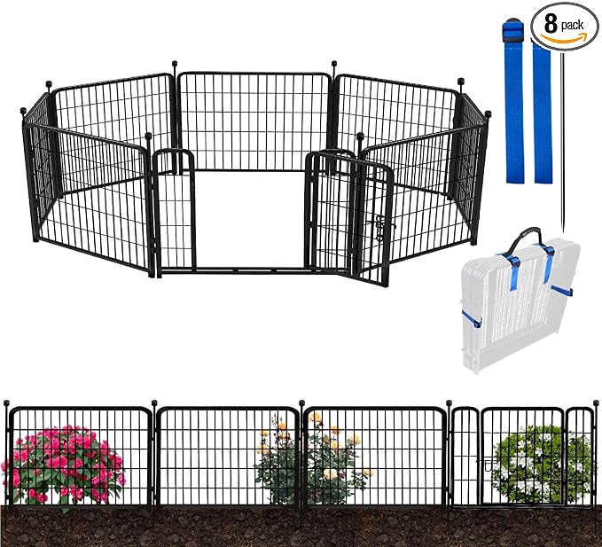 ADAVIN Garden Fencing 24 Inch High, Low Threshold Gate, 8 Panels Total 19.7 Ft by ADAVIN