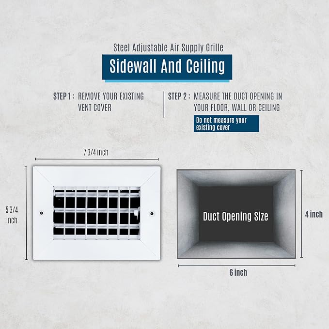 Fits 6x4 Duct Opening Steel Adjustable Air Supply Grille by Handua | Register - Image 2