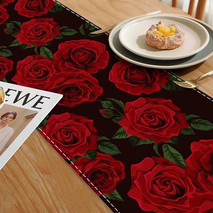 Table Runner Red Roses Table Runners Summer Seasonal Kitchen Dinning Decor - Image 6