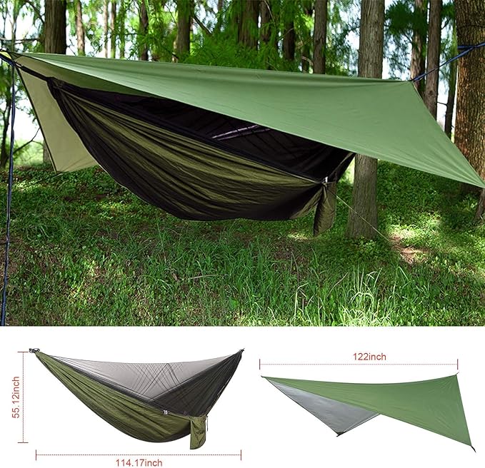 Hammock with Built-In Bug Net and Rain Fly, 440 lb Capacity, Green