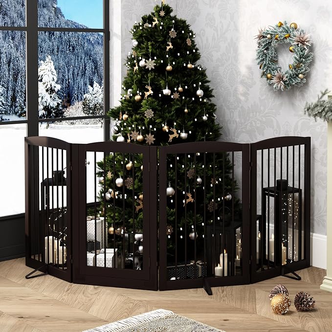 Freestanding Dog Gates with Door Walk Through, 80 inch Wide Gates Indoor - Image 7
