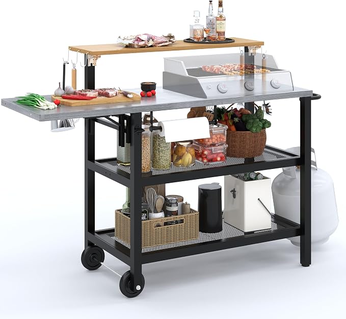 Sundale Outdoor Four-Shelf Grill Cart Table, Movable Stainless Metal Flattop - Image 6
