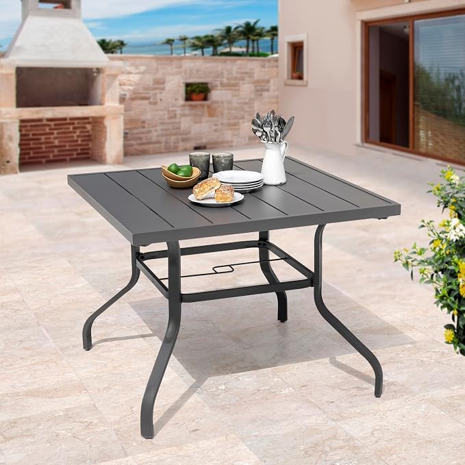 NUU GARDEN 37" Outdoor Patio Table, 4 Person Steel Slat Square Dining Table - Image 3