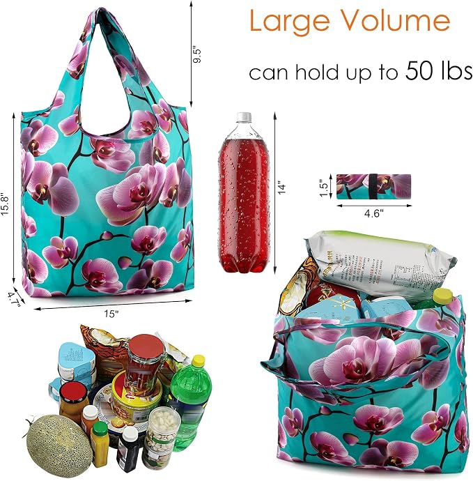 BeeGreen 12 Packs Flower Reusable Grocery Bags Reusable Tote Bags Extra Large - Image 2