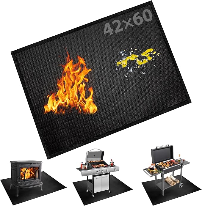 Large Under Grill Fire Pit Mats 42"x60" by BAKEWAY